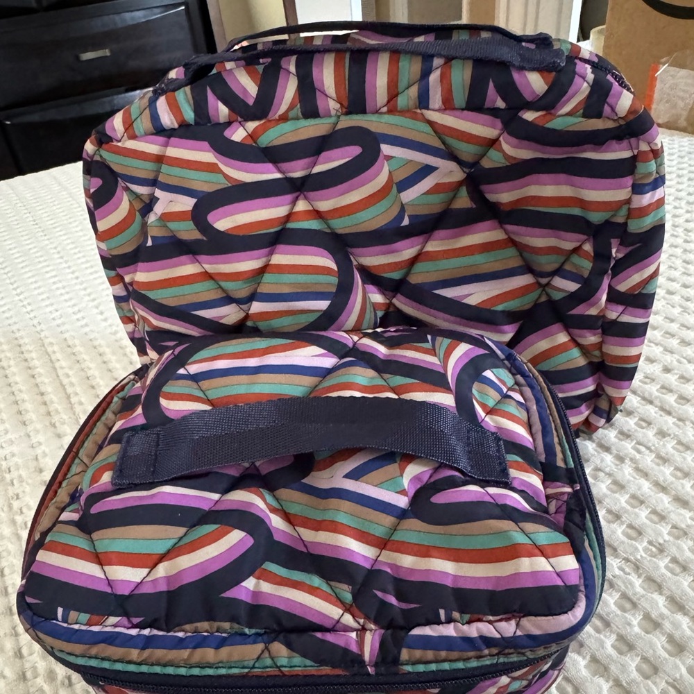 Vera Bradley retro ribbons Colorful Quilted Travel Bag Set.